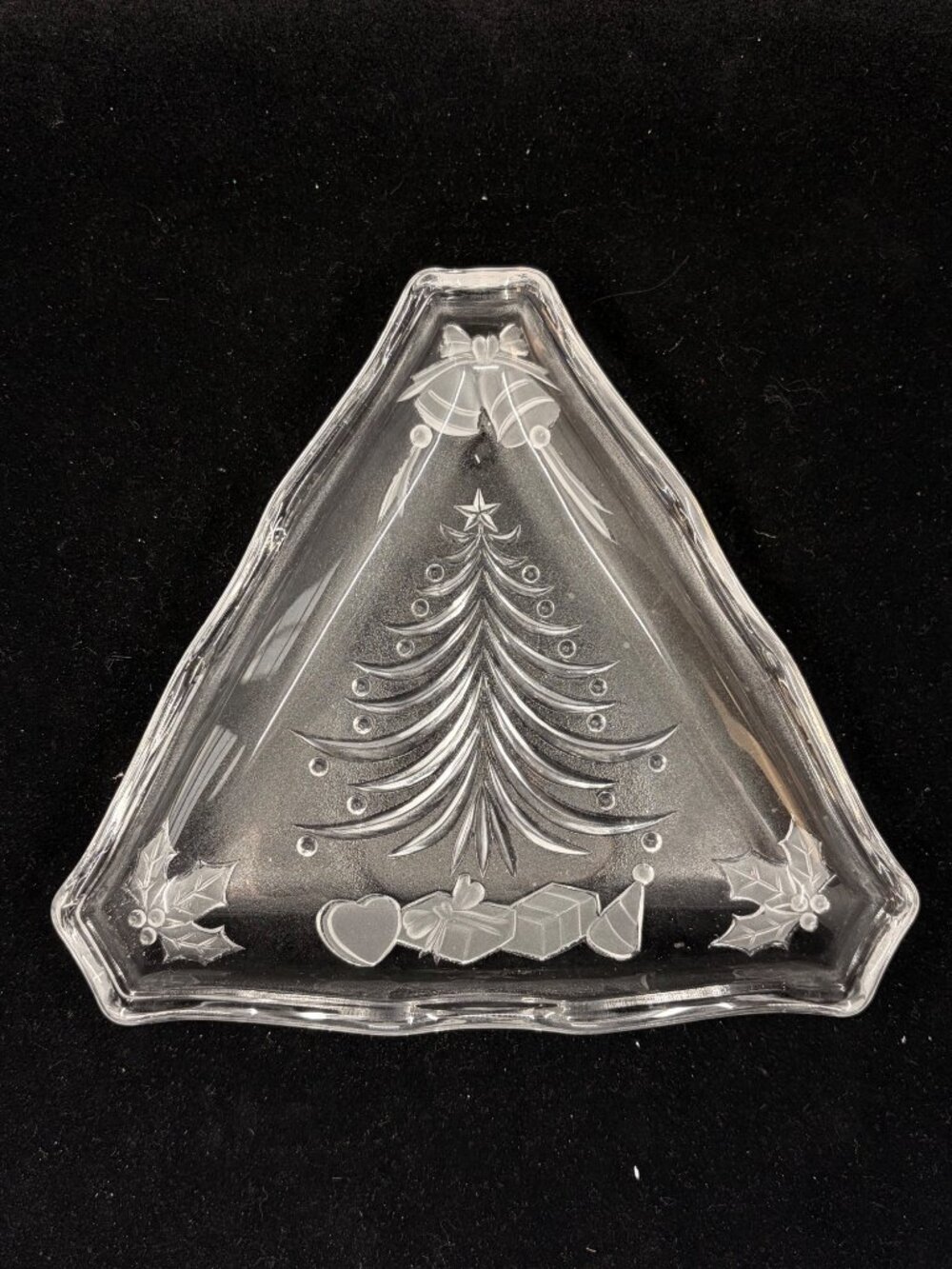 Vintage Mikasa Candy Cookie Dish Triangle Embossed Christmas Tree Joy 6.5"